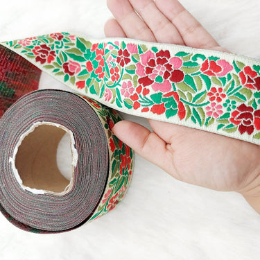 Floral Jacquard Saree Border, Woven Thread Work Trim, Jacquard Trimming Decorative Trim